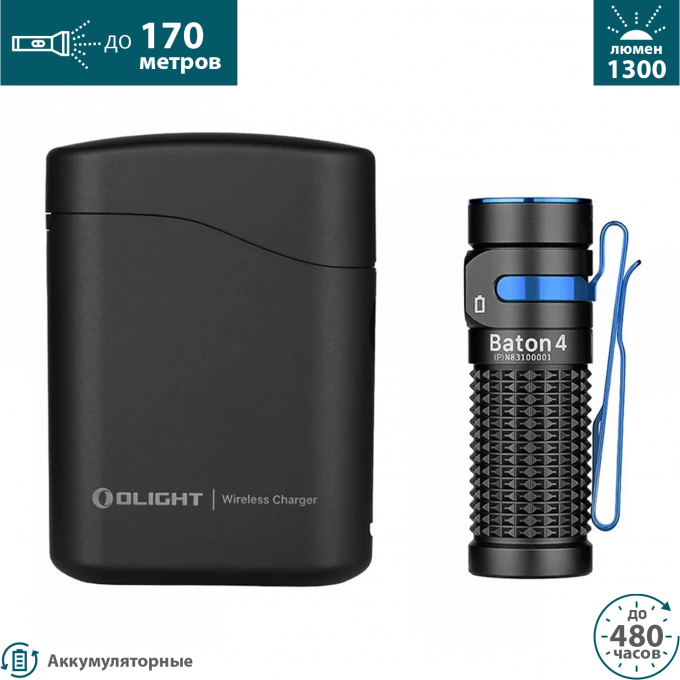 Фонарь OLIGHT BATON 4 PREMIUM EDITION Black 003038 Фонарь OLIGHT BATON 4 PREMIUM EDITION Black 003038