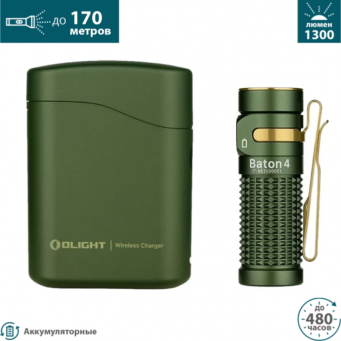 Фонарь OLIGHT BATON 4 PREMIUM EDITION OD Green 006411 Фонарь OLIGHT BATON 4 PREMIUM EDITION OD Green 006411